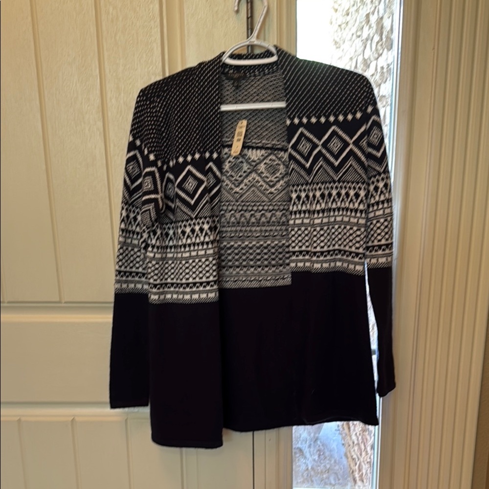 Talbots Black and White Geometric Cardigan